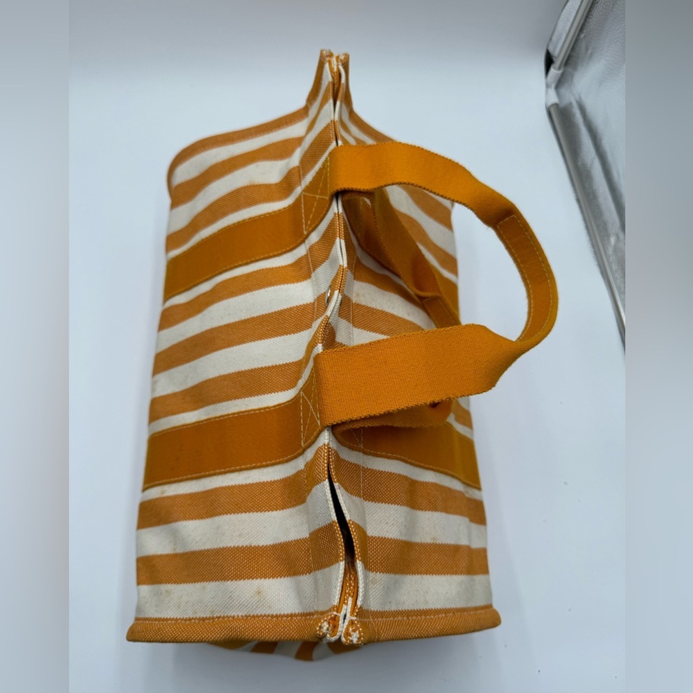 Hermes-Authentic- Yellow  / White Stripe Cannes Tote Bag  with Pouch - Picture 7 of 14